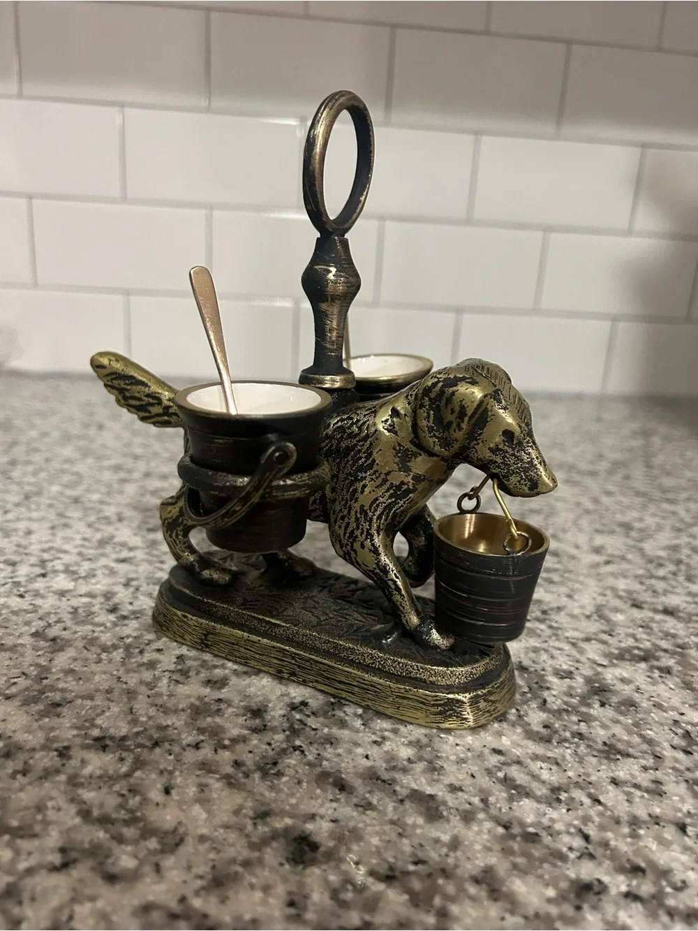 BW Dog Salt & Pepper Cellar antique brass NWT